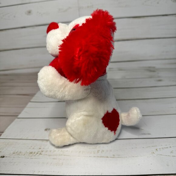 Animatronics Valentines White 8" Plush Puppy Red Ears Heart Sings Be My Girl - Picture 4 of 9